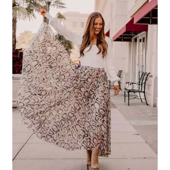 Snakeskin Animal Print Chiffon Sheer Maxi Skirt - Picture 4 of 10